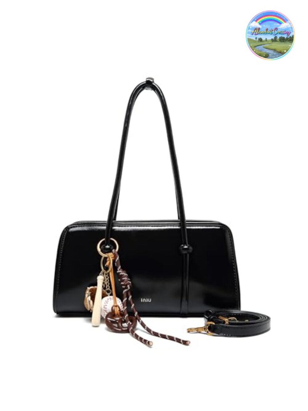 Glossy PU Leather Satchel Top Handle Crossbody Shoulder Bag